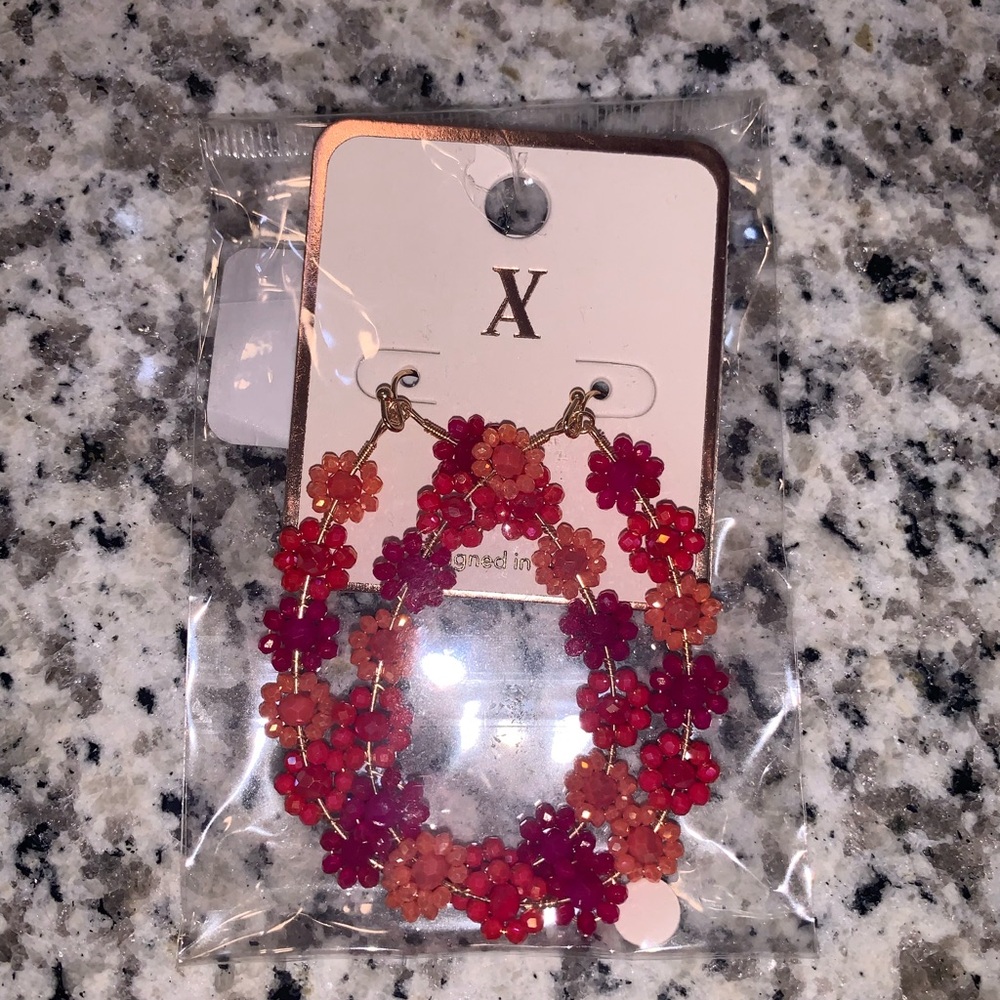 Floral Hoop Earrings in Red and Orange